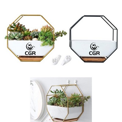 Octagon 7" White Ceramic Wall Hanging Planter Vase with Drainage Hole with Bamboo Tray