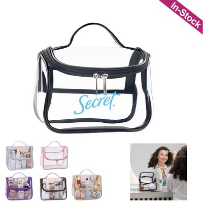 Clear PVC Cosmetic Bag, Transparent Makeup Pouch with Top Handle