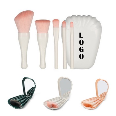 Travel Makeup Brush Set Portable 5 Pcs With Mirror