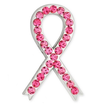 Rhinestone Pink Awareness Ribbon Pin