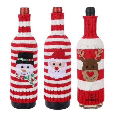 Striped Knit Christmas Wine Bottle Cover