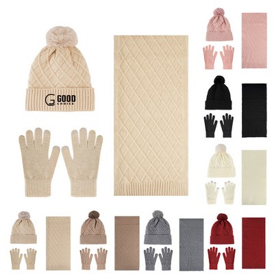 Winter Knit Beanie/Scarf/Gloves Set