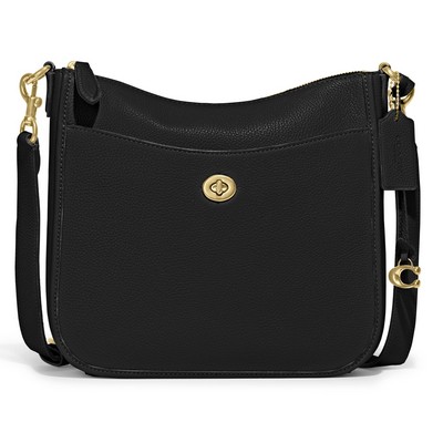 COACH Polished Pebbled Leather Chaise Crossbody -Black/Brass