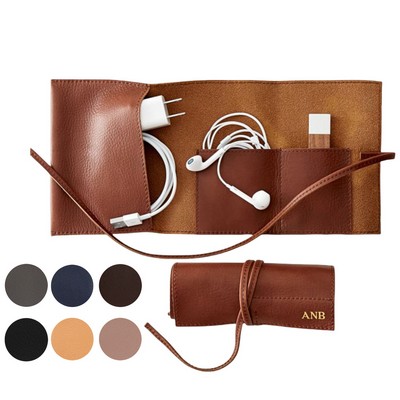 Roll Up Cable Travel PU Leather Organizer Case