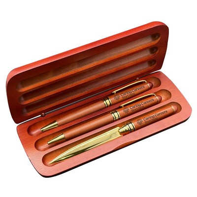 Premade Wooden Pen Set - Terrific Timber-1 Ballpoint Pen, Lead Pencil & Letter Opener