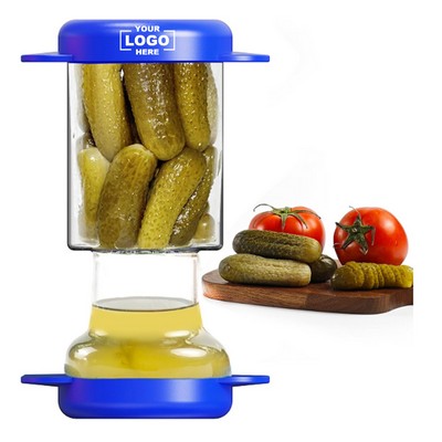 Pickle Juice Separator Jar with Glass Strainer and Flip Lid