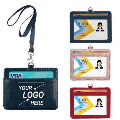 Faux Leather ID Badge Holder with Card Slots