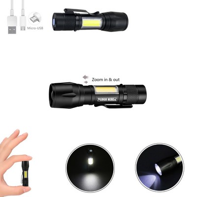 Portable Mini Zoom Function LED Flashlight with Clip & 3 Light Modes