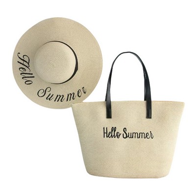 Straw Beach Bag and Straw Sun Hat Set