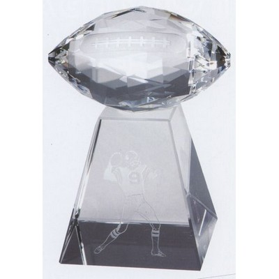 Small Optical Crystal Faceted Football Award w/Tall Base