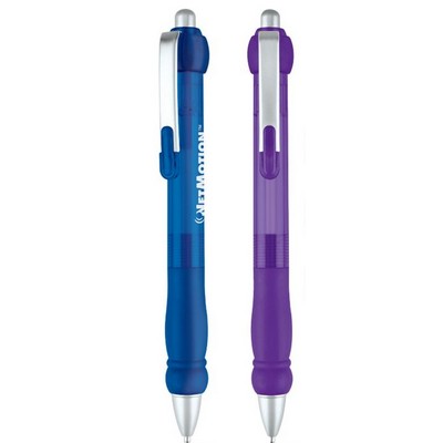 Plastic Push Action Ballpoint Pen w/Translucent Body & Matching Grip