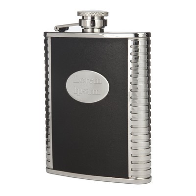 6 Oz. Deluxe Leather Bound Captive-Top Pocket Flask