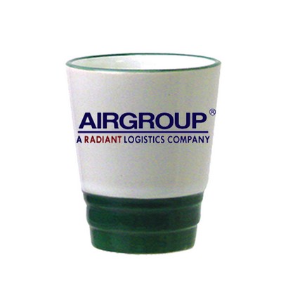 1.5 Oz. Heartland Ceramic Shot Glass (White w/Green Trim)