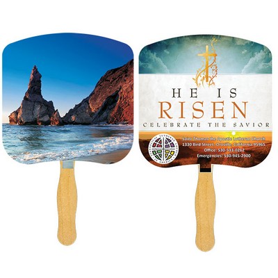 Religious Hand Fan/ Shoreline at Daytime with Four Color Process Imprint