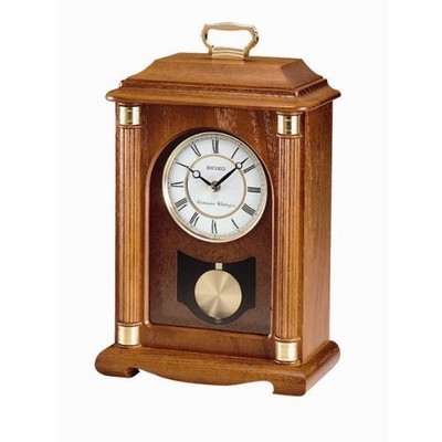 Seiko Chiming Pendulum Medium Oak Mantel Clock w/ Top Handle