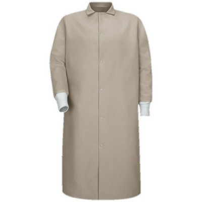 Red Kap™ Gripper Front Pocketless Butcher Coat w/Knit Cuffs - Tan/White Cuffs