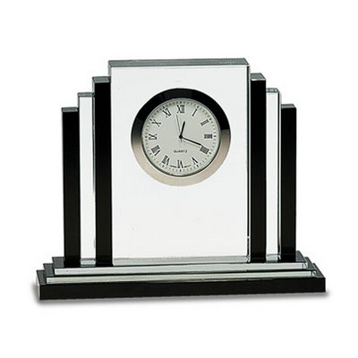 Clear Crystal Clock with Black Crystal Trim, 7-1/4"x6"H