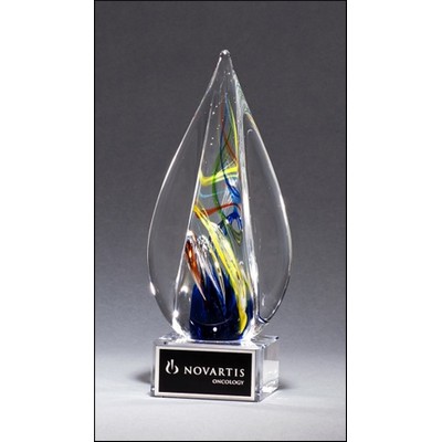 Flame-Shaped Art Glass Award on Clear Glass Base