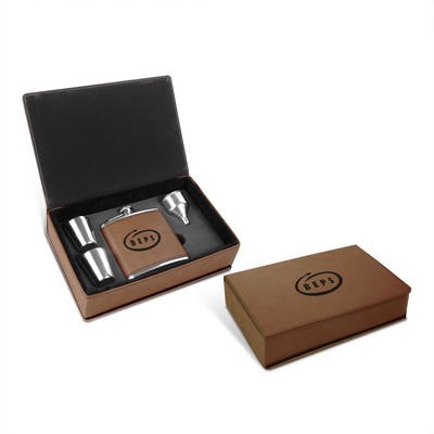 Leatherette Flask Gift Set (Dark Brown)