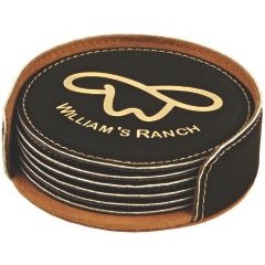 Black & Gold Leatherette Round Coaster Set