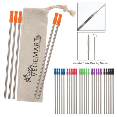 5-pack Stainless Straw Kit With Cotton Pouch