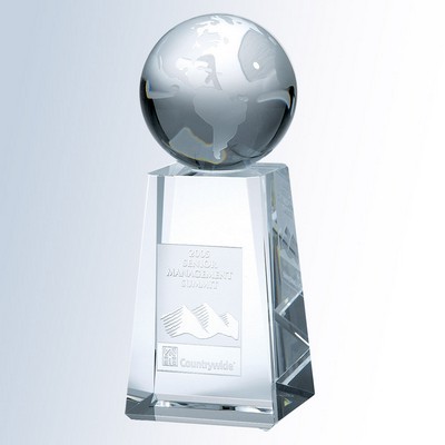 World Globe with Tapered Column Base Optic Crystal Award - Large