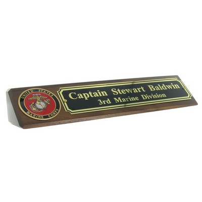 Genuine Walnut Desk Block w/US Marine Corps Medallion