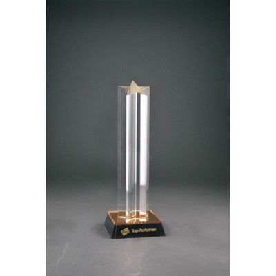 11" Clear Single Star Column Acrylic Award with Gold/Black Base