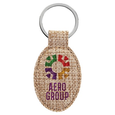 3" x 1.75" Oval Sublimatable Burlap Keychain