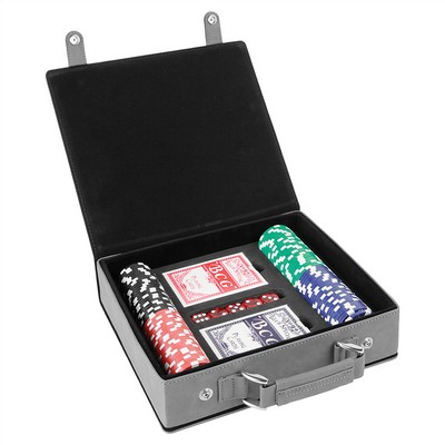 Laserable Gray Leatherette 100-Chip Poker Set