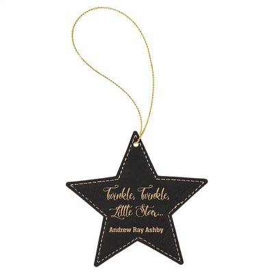 Black-Silver Laserable Leatherette Star Ornament, 4"x4"