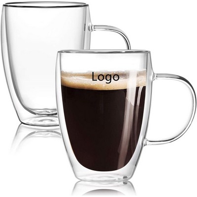 12 Oz Double Wall Glass Coffee Mugs with Handle