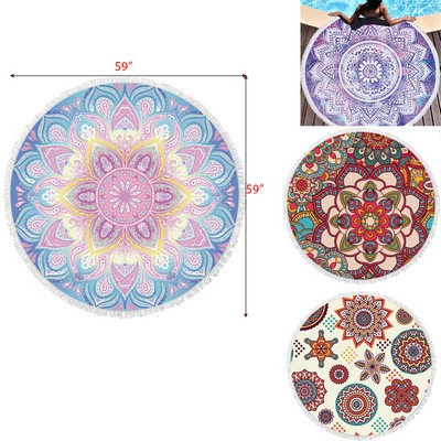 Oversized Round Beach Towel Sandproof Beach Blanket Circle Microfiber Yoga Mat Multi-Purpose Towel