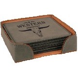 Gray Square Leatherette 6-Coaster Set