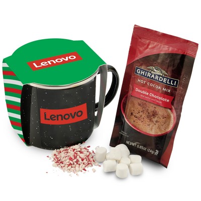 Promo Revolution - 16 Oz. Specked Camping Mug Gift Set w/Ghirardelli® Hot Chocolate Kit