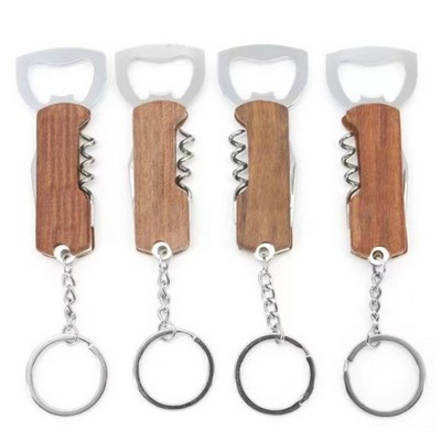 4 in 1 Wood Bottle Opener Keychain