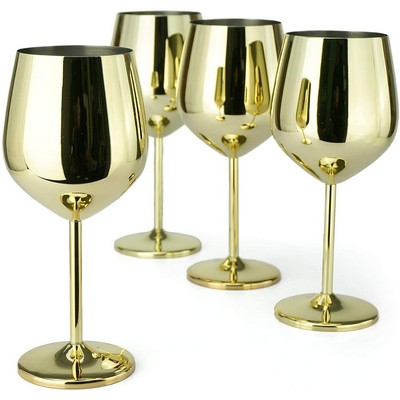 17 oz Golden Stainless Steel Stemmed Wine Glass