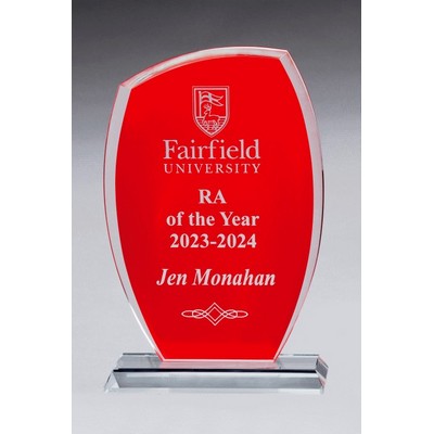 Tidal Series Glass Award w/ Red Painted Background & Clear Glass Base(5 " x 7-1/2 ")