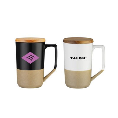 15 Oz. Two-Tone Tea or Coffee Ceramic Mug w/Wood Lid