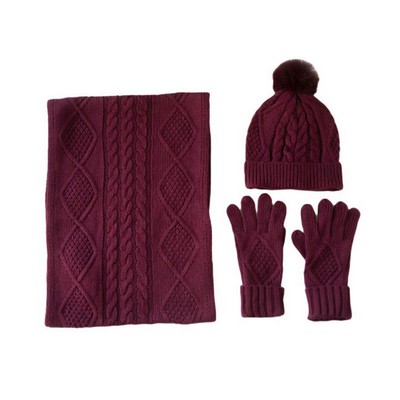 3 Pieces Winter Beanie Hat Scarf Warm Gloves Set