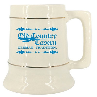 28 oz. Natural Ceramic Stein Mug w/Gold Bands