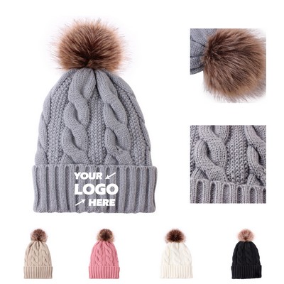 Thickened Twist Coarse-knit Pom Beanie