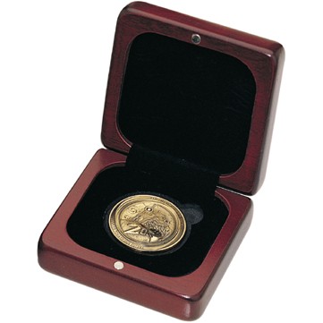 Small, Square Rosewood Finish Coin Box (Holds 1-5/8" Coin)