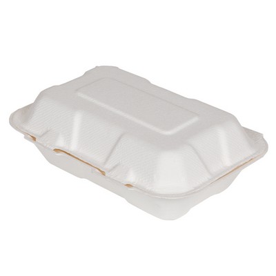 9 x 6 x 3 Compostable Paper Clamshell Box - White