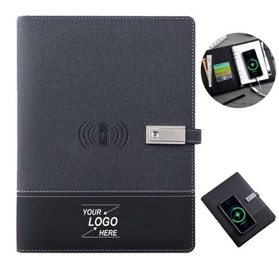 Wireless Charging Leather Notebook with LED Light