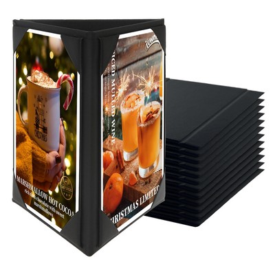 Table Tents Menu Cover Triangle Table Tent Menu Holders 4 x 6 Inch 3 Sides Leatherette Menu