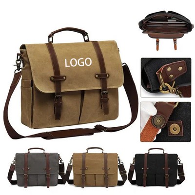 Canvas Leather Laptop Messenger Bag