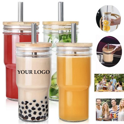 Boba Cup 22oz Bubble Tea Cup with Bamboo Lid