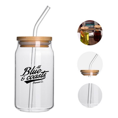 16 Oz Bamboo Lid Jar with Straw