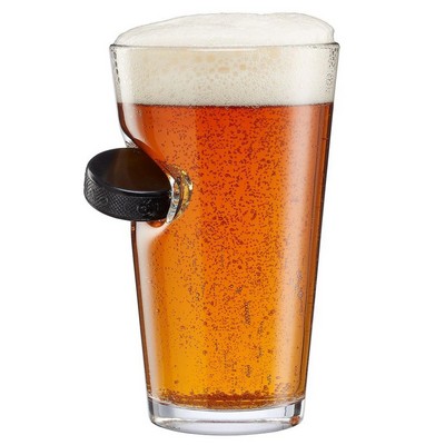 Hockey Puck Embedded Pint Glass